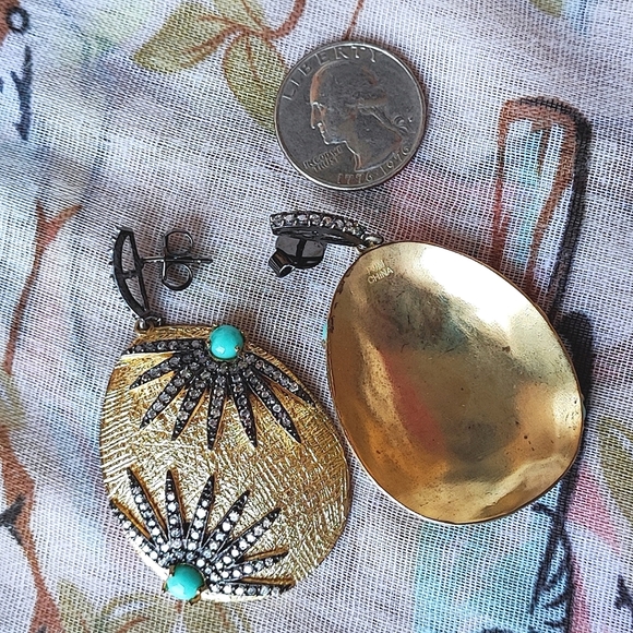 PJM Phoenix Jewelry Manufacturing Brushed Gold Faux Turquoise Pierced Earrings - Picture 8 of 8